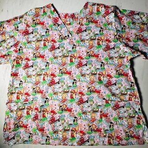 Hawaiian Scrub Top Manapua Women’s Sz 2XL Pineapple Hula Nursing Medical E&K